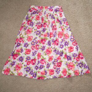 Vintage Floral Silk Pleated Skirt
